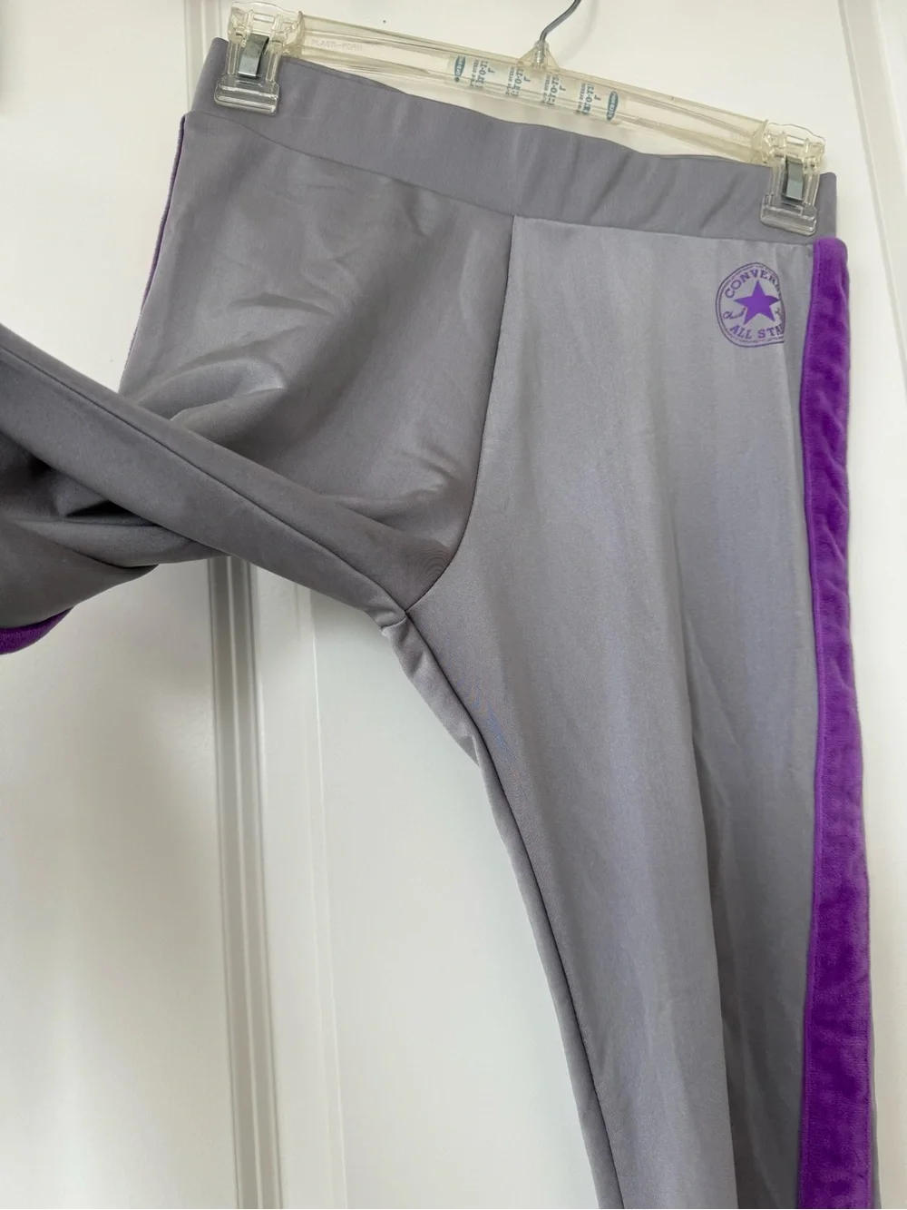 Converse All Star Girls' XL Gray Leggings with Purple Side Stripe & Logo